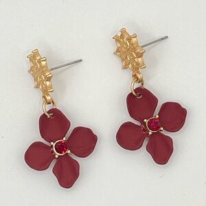 Repurposed Burgundy Floral Drop Earrings